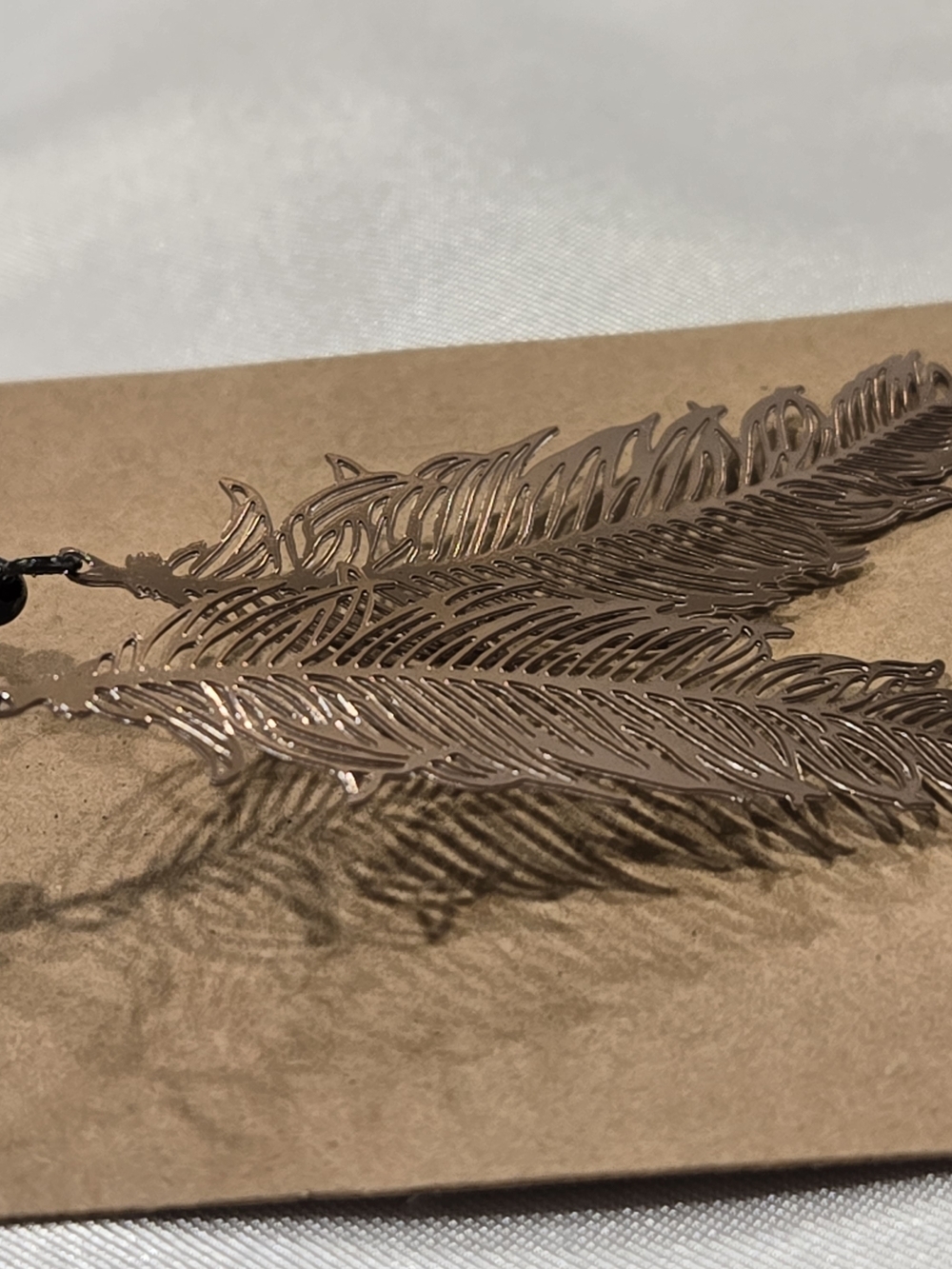 Rose Gold Feather Drop Earrings NWOT - Picture 2 of 3
